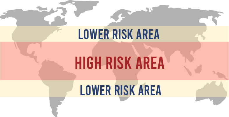Global high and low risk areas for Newcastle Disease in chickens