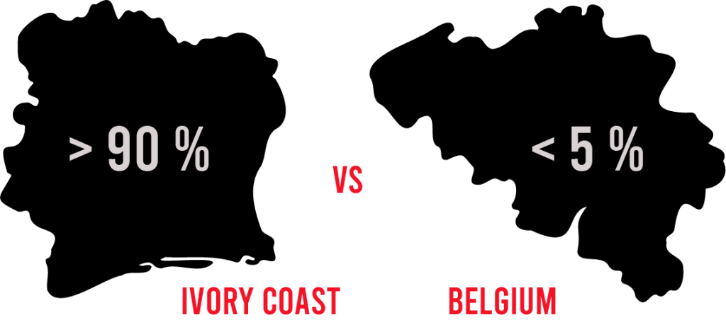 prevalence of chronic respiratory disease in the world varies, as an example higher than 90 percent in ivory coast vs lower than 5 percent in belgium