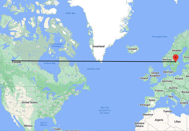 map comparing the altitude of Hedemora to the province of Alberta, Canada