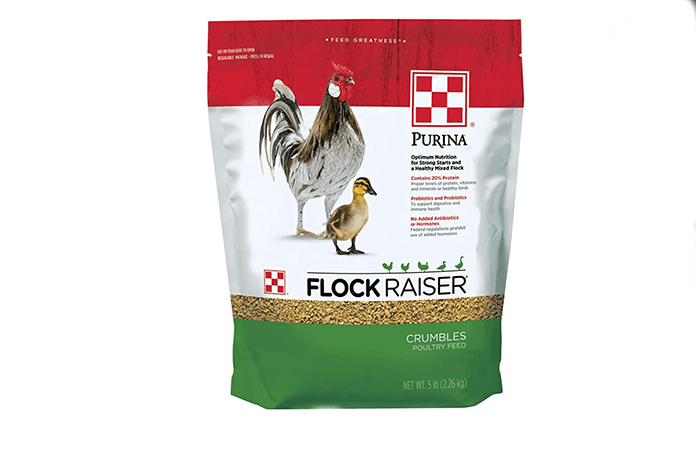 A bag of Purina Flock Raiser Crumbles