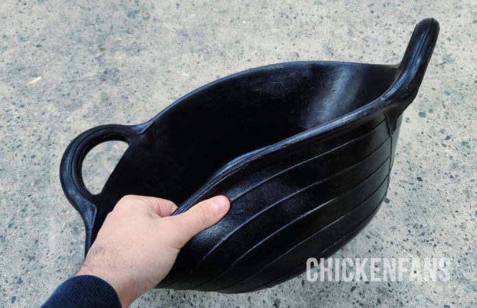 big black rubber bowl can be used as a waterer during winter