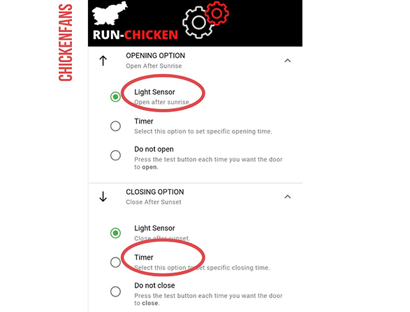 printscreen of the Run chicken app with light sensor and timer 