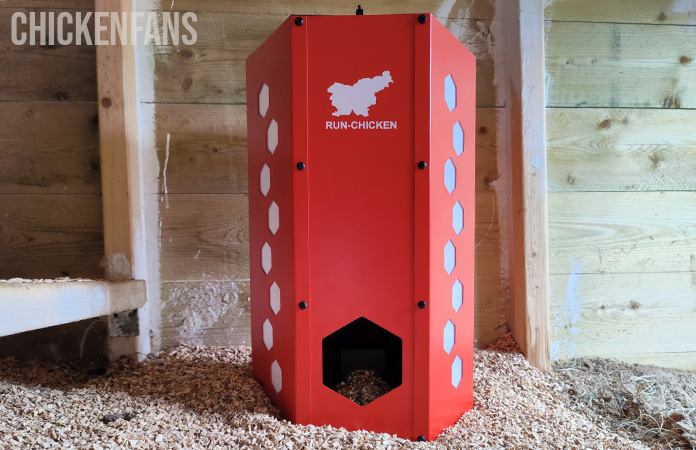 a run chicken indoor feeder inside a chicken coop