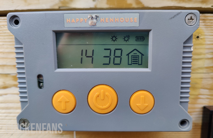 control panel of a happy henhouse chicken coop door