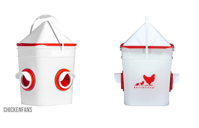 The center model and corner model of the rentacoop plastic chicken feeder