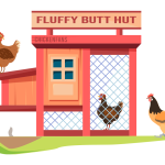 illustration of chicken coop with a naming sign that says fluffy butt hut